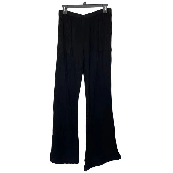 Women's Gauze Boho Wide leg flare Black Pants Sz XS - Picture 2 of 15